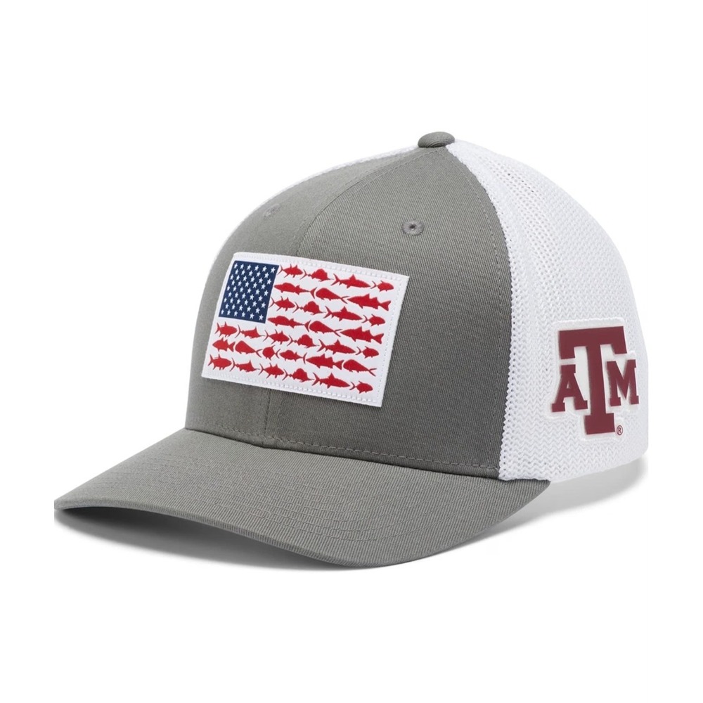 Columbia PFG Texas A&M Aggies Mesh Trucker Hat Grey White S/M Flexfit Cap